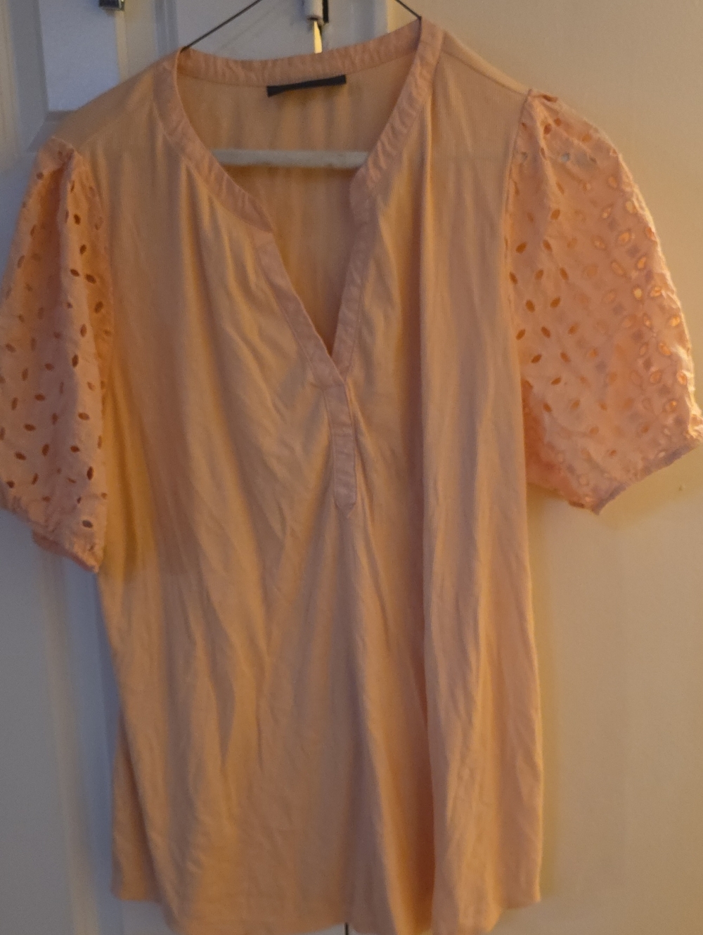 Lane Bryant Peach Eyelet Puff Sleeve Tunic